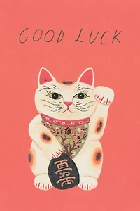Red Cap Good Luck Kitty Greeting Card