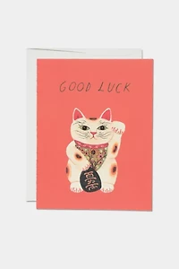 Red Cap Good Luck Kitty Greeting Card