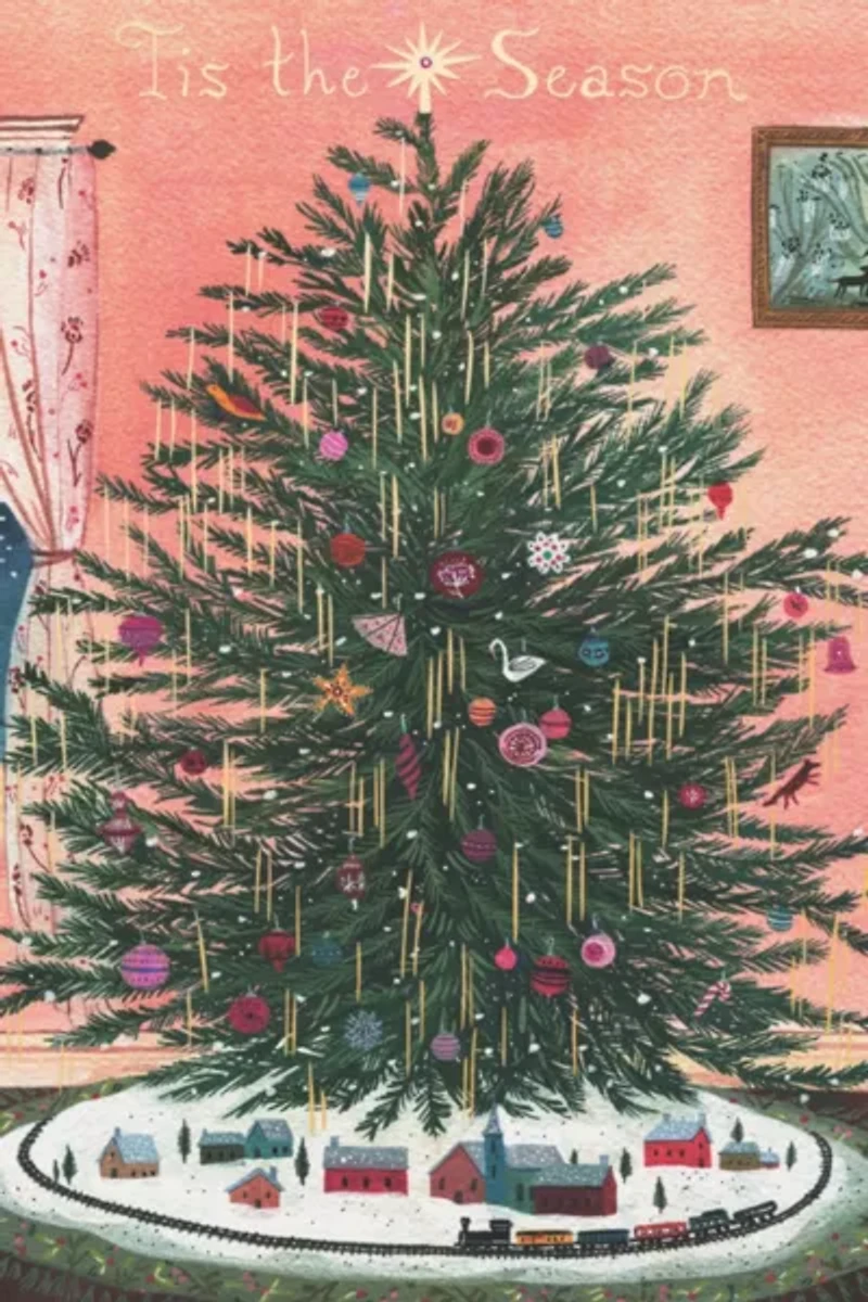 Red Cap Tinsel Tree Holiday Card