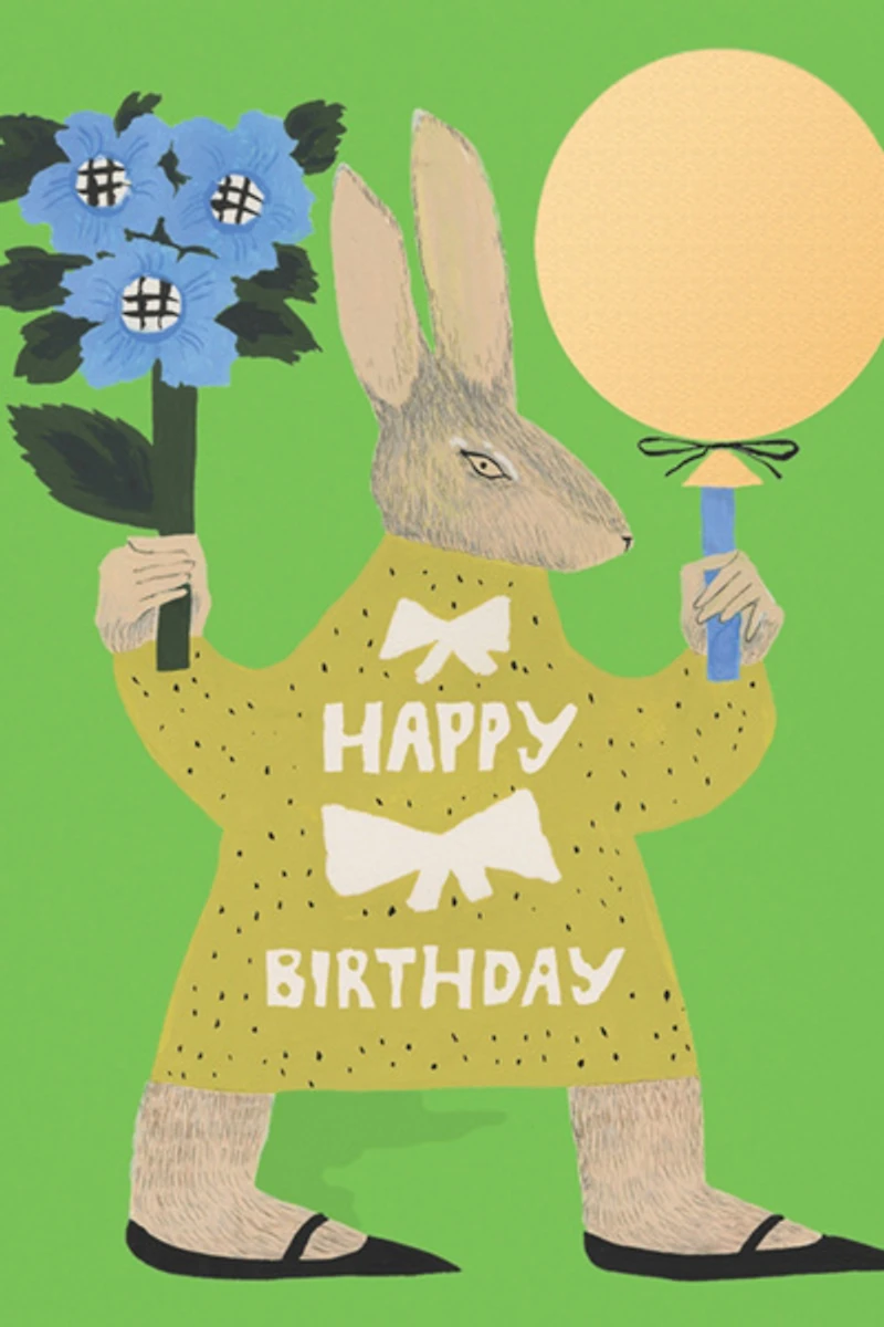 Red Cap Party Rabbit Birthday Greeting Card