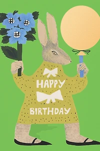 Red Cap Party Rabbit Birthday Greeting Card