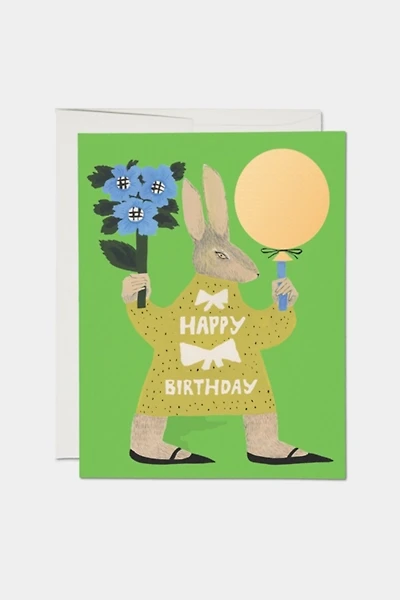 Red Cap Party Rabbit Birthday Greeting Card