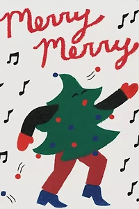 Red Cap Dancing Tree Holiday Card
