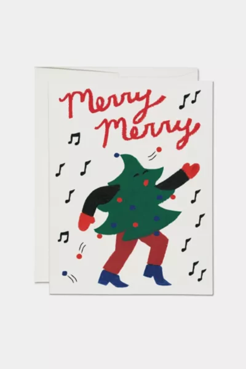 Red Cap Dancing Tree Holiday Card