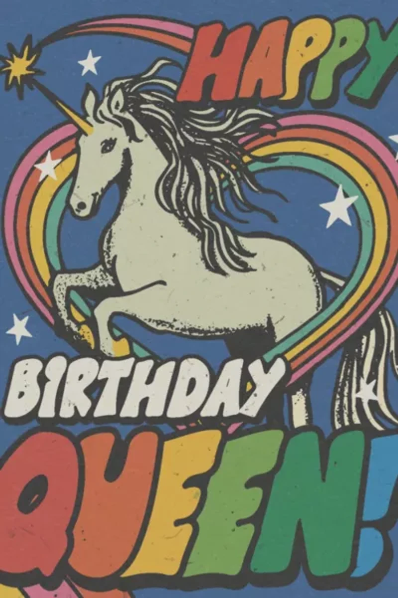Red Cap Unicorn Queen Birthday Greeting Card