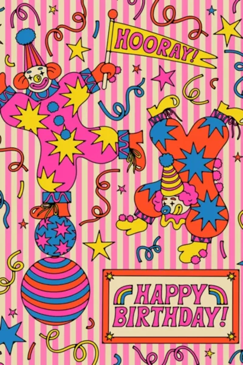 Red Cap Clowns Birthday Greeting Card