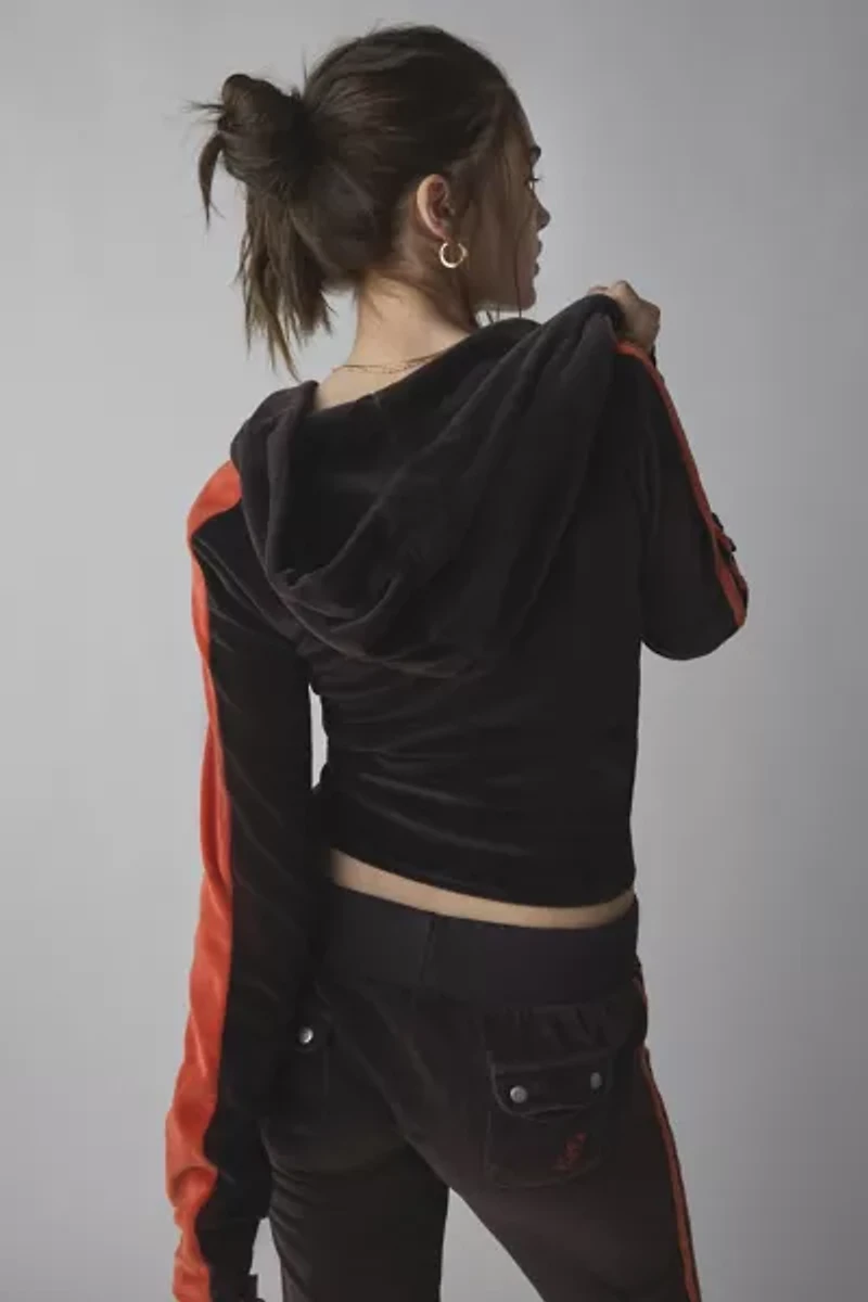 Jaded London Stripe Velour Fitted Hoodie Sweatshirt