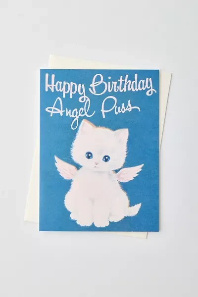 Laughing Elephant Angel Cat Birthday Card