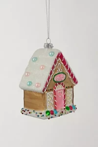 Glittered Gingerbread House Glass Christmas Ornament