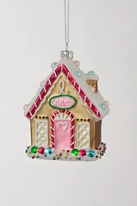 Glittered Gingerbread House Glass Christmas Ornament