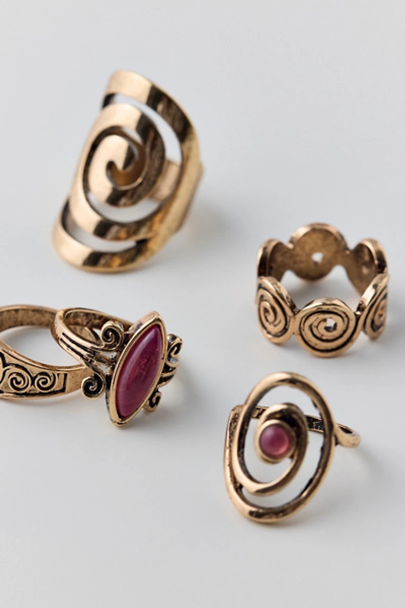 Statement Stone Swirl Rings Set