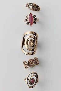 Statement Stone Swirl Rings Set