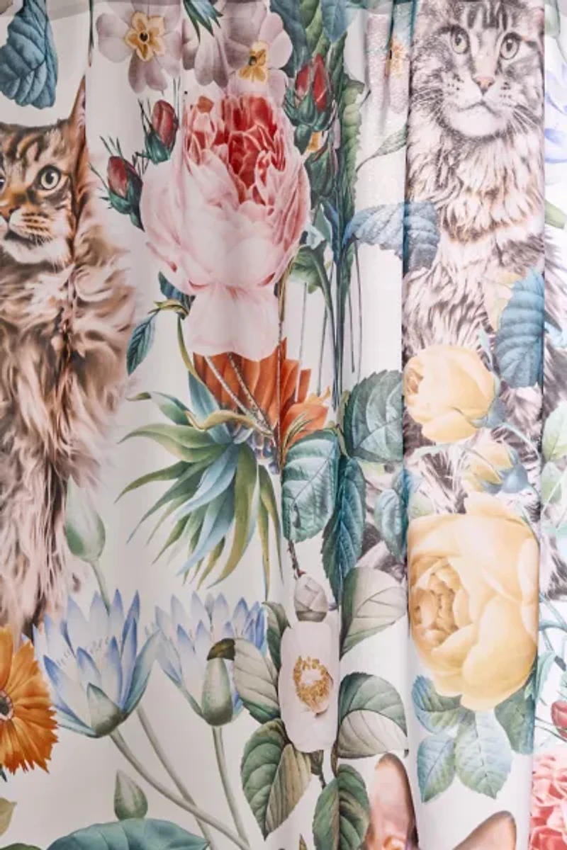 Burcu Korkmazyurek  Cat And Floral Pattern Shower Curtain