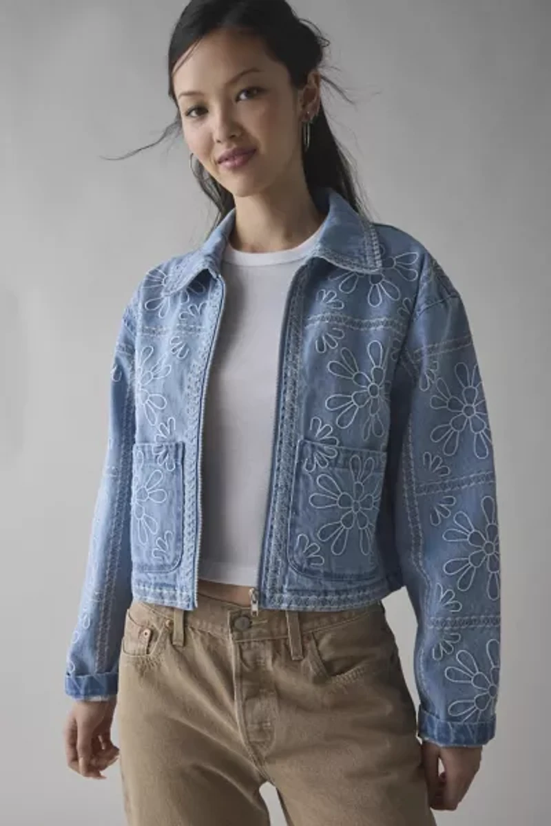 Kimchi Blue Mary Floral Embroidered Denim Jacket