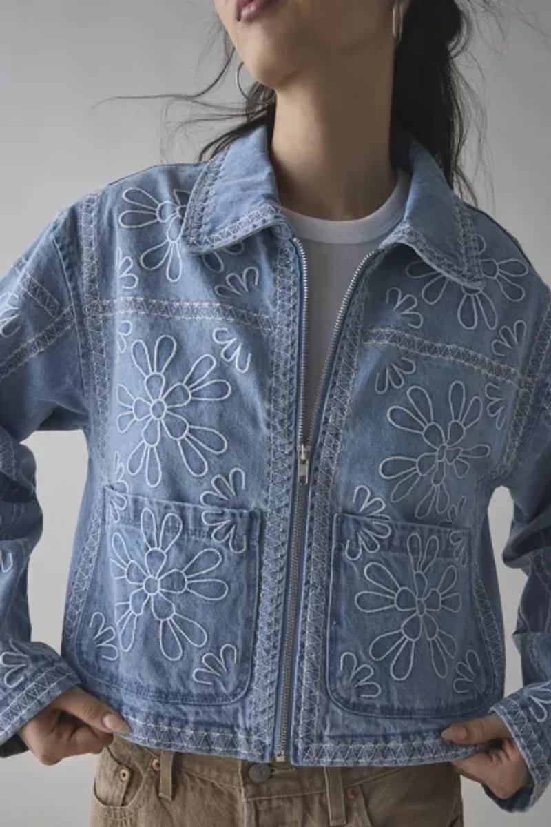 Kimchi Blue Mary Floral Embroidered Denim Jacket
