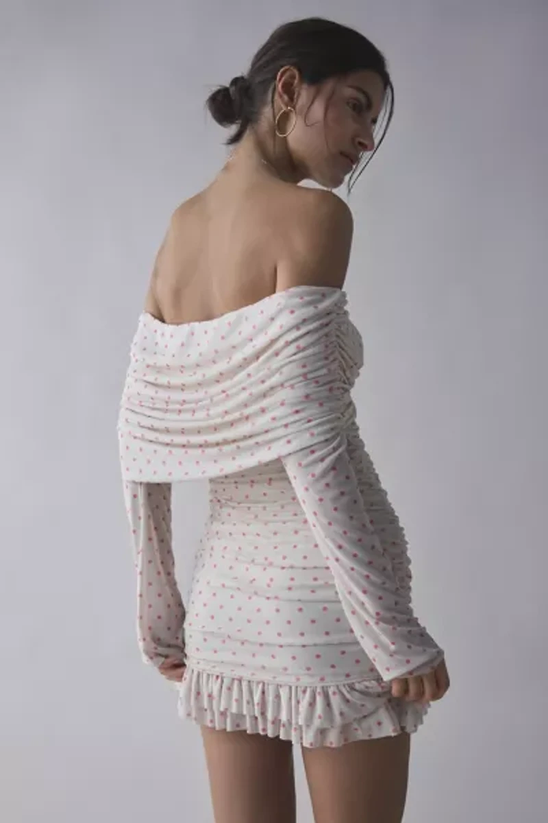 AFRM Fay Polka Dot Mesh Off-The-Shoulder Mini Dress