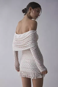 AFRM Fay Polka Dot Mesh Off-The-Shoulder Mini Dress