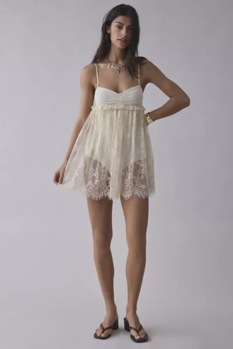 AFRM Aria Sheer Lace Babydoll Mini Dress