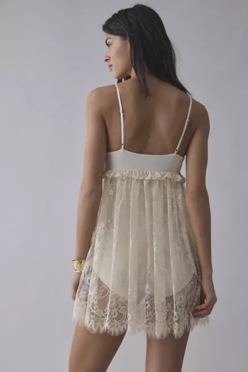 AFRM Aria Sheer Lace Babydoll Mini Dress