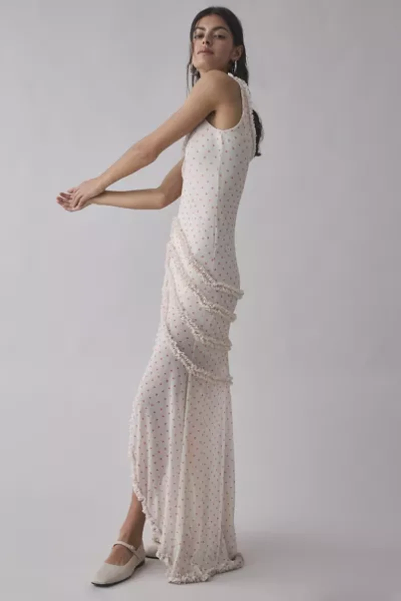 AFRM Landa Polka Dot Mesh Ruffle-Trim Maxi Dress
