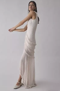 AFRM Landa Polka Dot Mesh Ruffle-Trim Maxi Dress