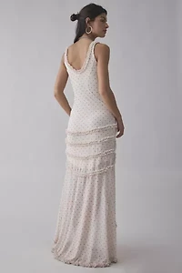AFRM Landa Polka Dot Mesh Ruffle-Trim Maxi Dress
