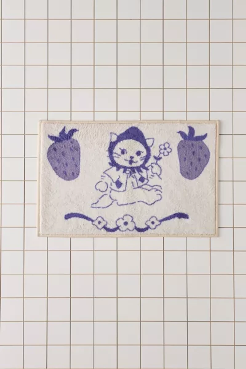 Strawberry Cat Plush Printed Bath Mat