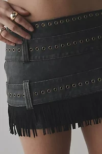 Jaded London Odile Faux Leather Belted Fringe Micro Skirt