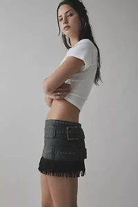 Jaded London Odile Faux Leather Belted Fringe Micro Skirt