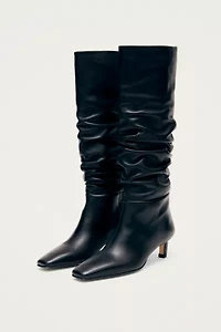 ALOHAS Kalila Leather Ruched Kitten Heel Boot
