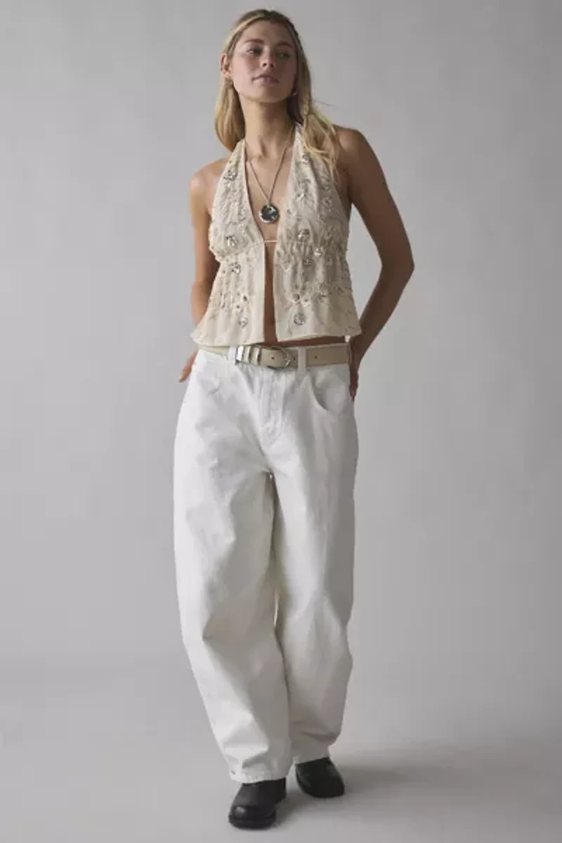 UO Carmellia Embellished Split-Front Flyaway Halter Top