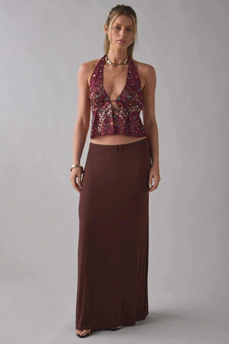 UO Carmellia Embellished Split-Front Flyaway Halter Top