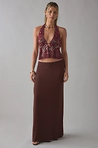 UO Carmellia Embellished Split-Front Flyaway Halter Top