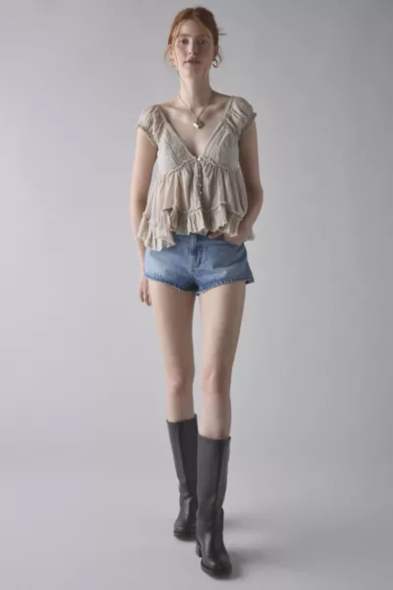 Kimchi Blue Izzy Lace Trim Button-Front Babydoll Blouse