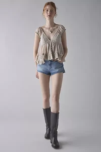 Kimchi Blue Izzy Lace Trim Button-Front Babydoll Blouse