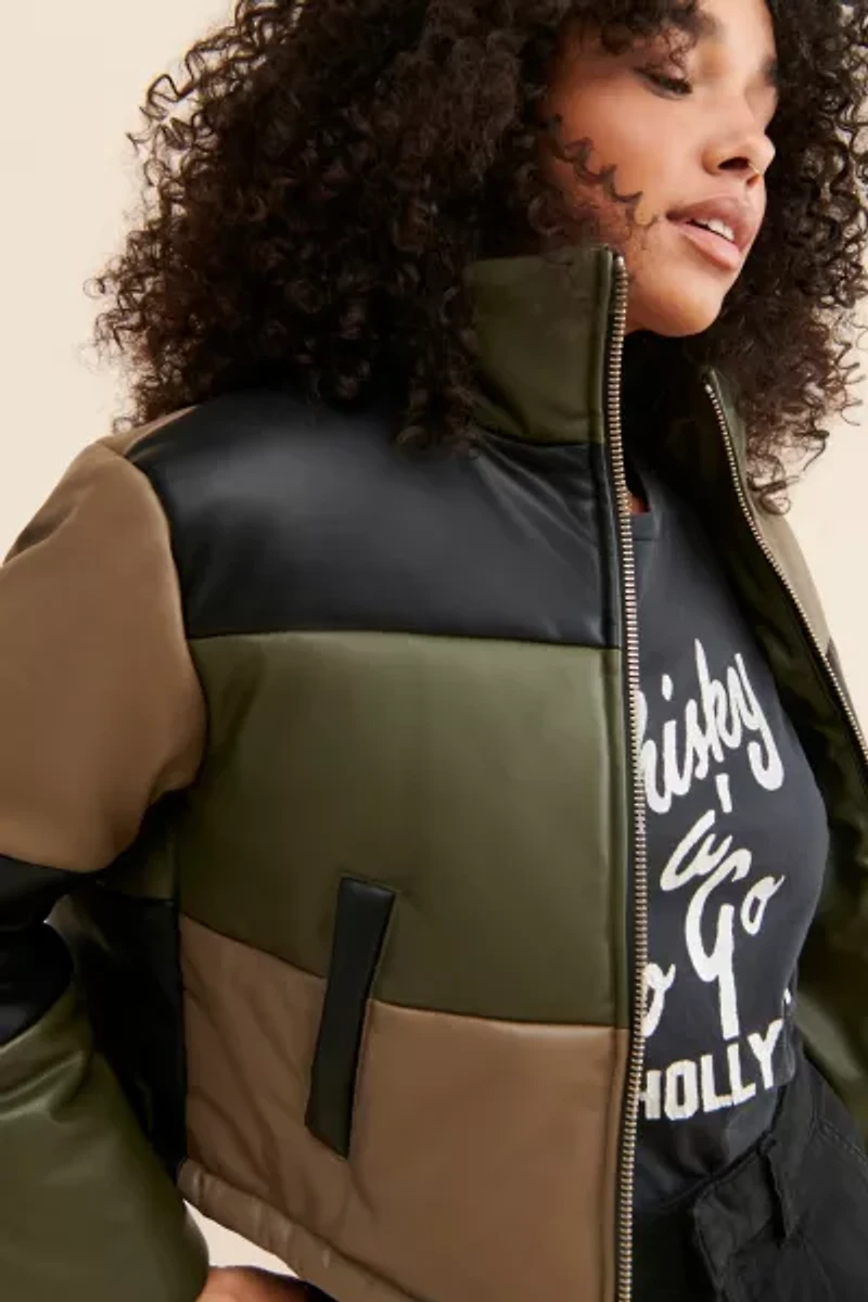 Blue Revival Vegan Leather Colorblock Puffer
