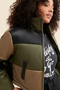 Blue Revival Vegan Leather Colorblock Puffer