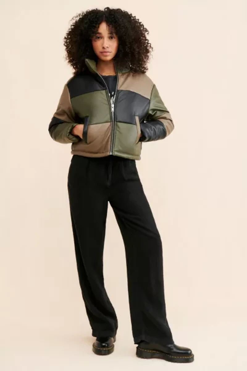 Blue Revival Vegan Leather Colorblock Puffer