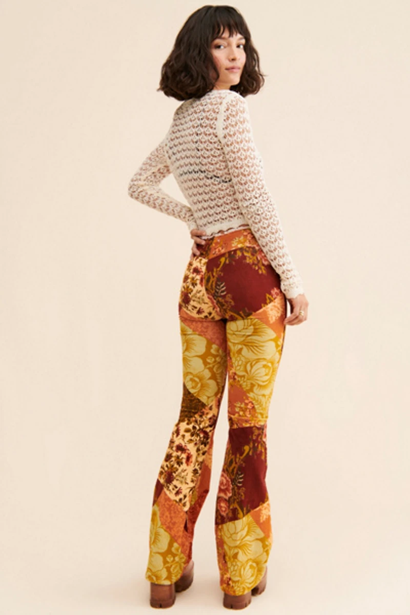 Velvet Ruched V-Front Flare Pants