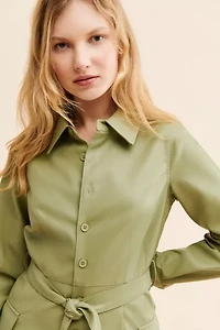 ZGY DENIM Vegan Leather Mini Shirt Dress