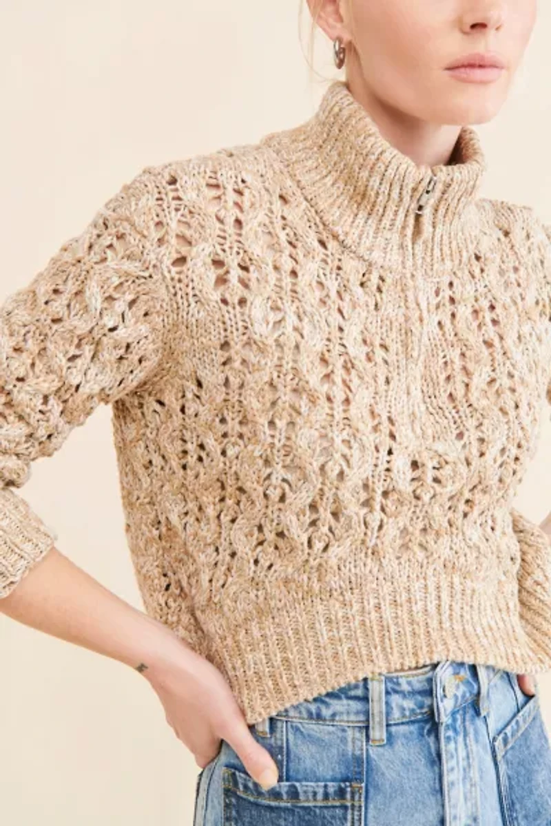 BDG Killian Quarter-Zip Pointelle Sweater
