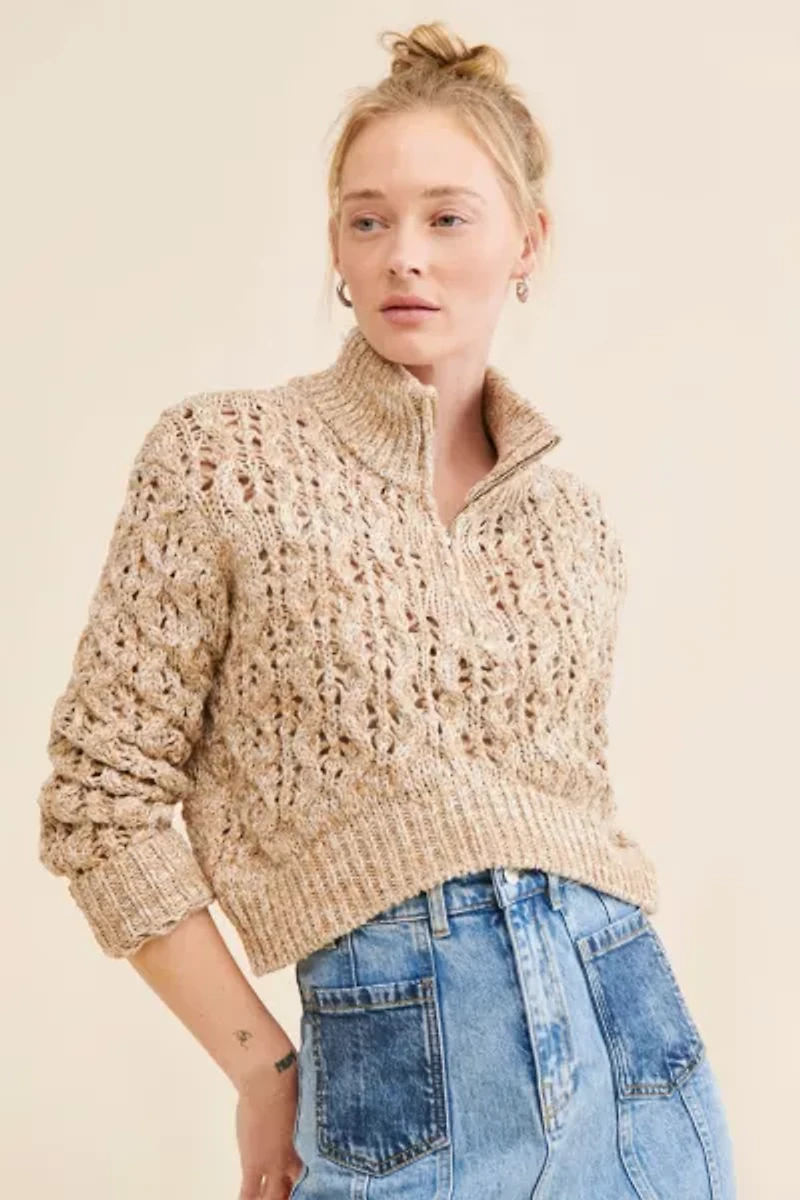 BDG Killian Quarter-Zip Pointelle Sweater