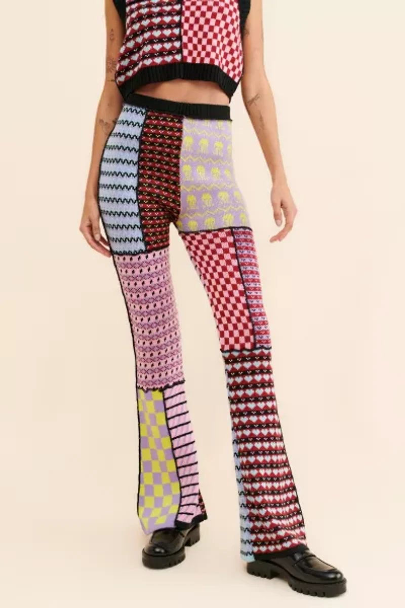 The Ragged Priest Mixed Panel Flare Pants