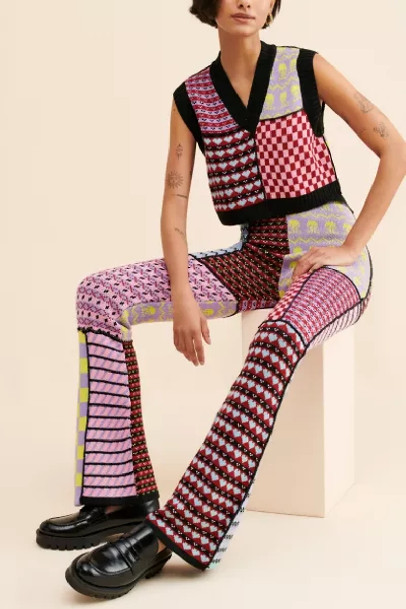 The Ragged Priest Mixed Panel Flare Pants