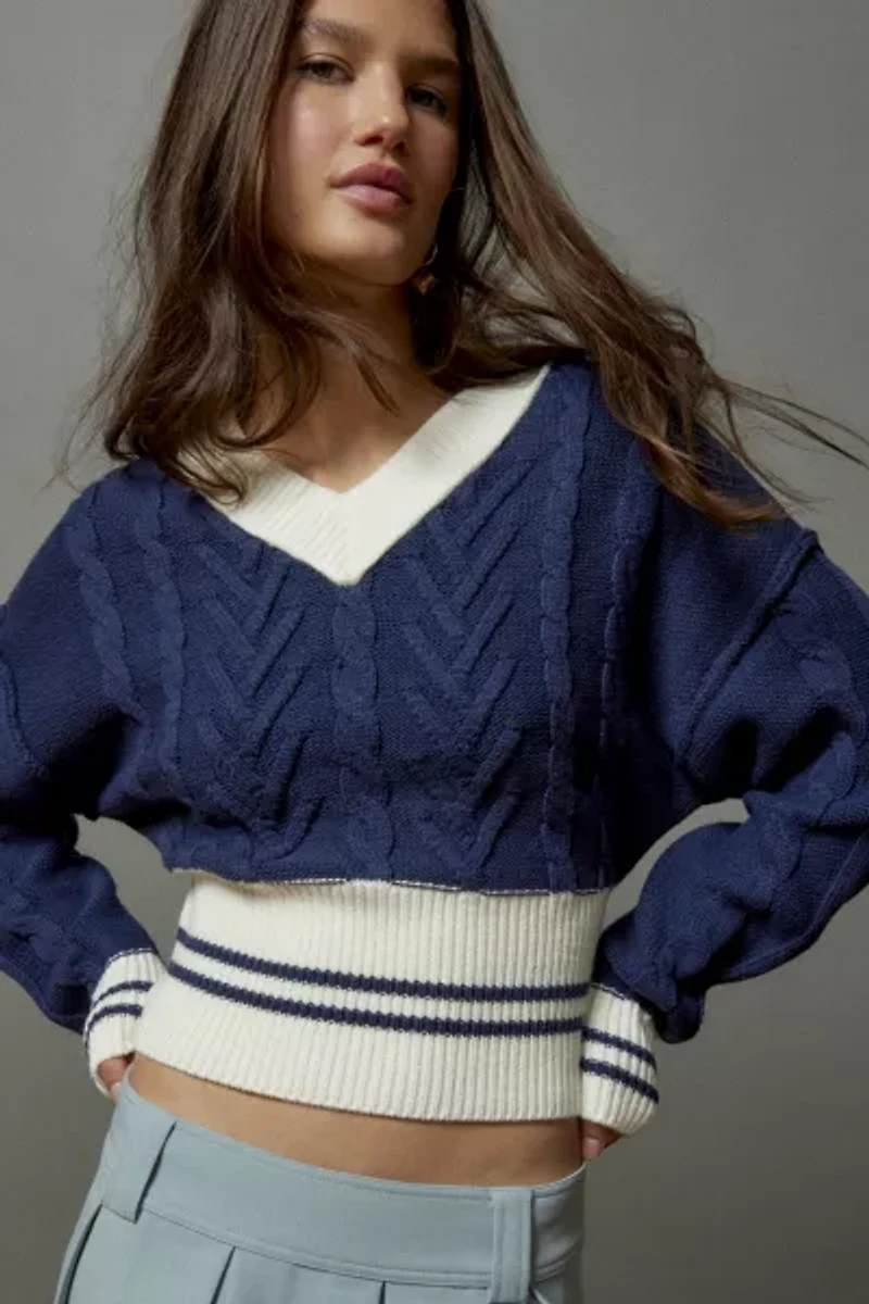 Clarice Cable Knit V-Neck Sweater