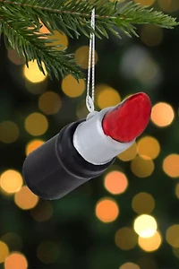 Black and Red Lipstick Glass Christmas Ornament