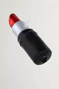 Black and Red Lipstick Glass Christmas Ornament