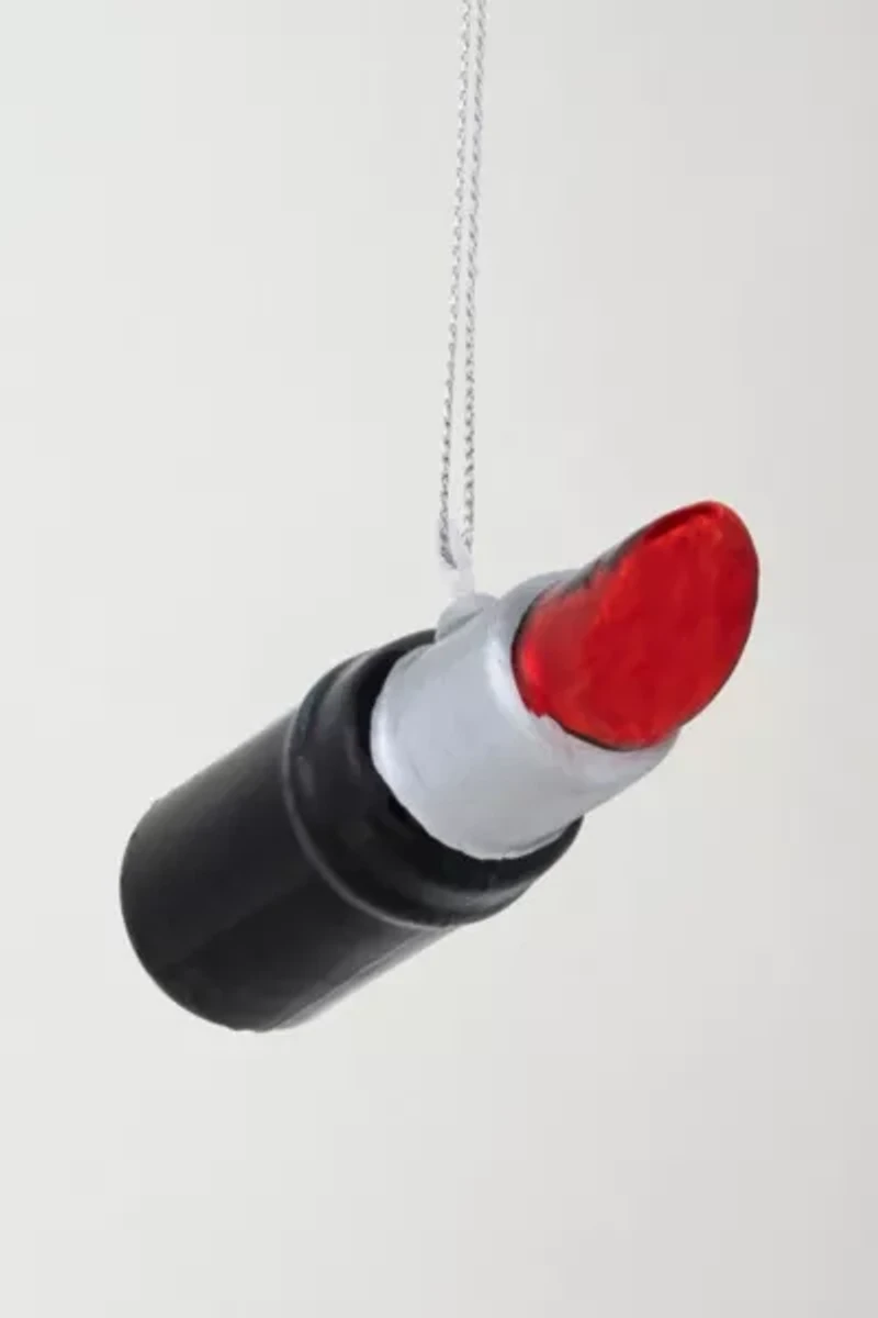 Black and Red Lipstick Glass Christmas Ornament