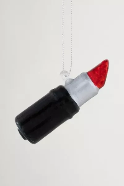 Black and Red Lipstick Glass Christmas Ornament