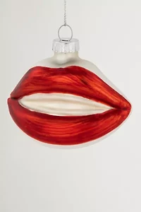 Bright Red Lips Glass Christmas Ornament